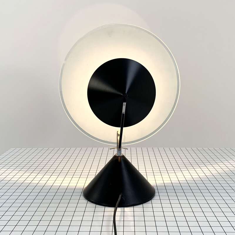 Lampe de table vintage en verre de Murano noir et blanc par F. Fabbian, 1980
