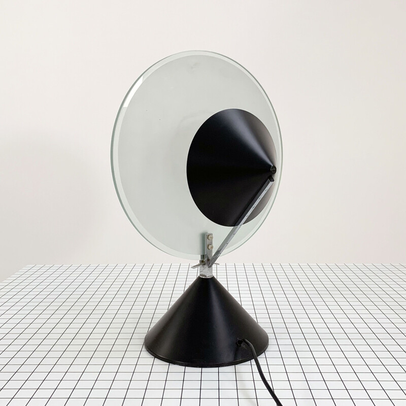Lampe de table vintage en verre de Murano noir et blanc par F. Fabbian, 1980