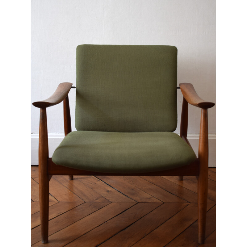 France & Son armchair in teak and green fabric, Finn JUHL - 1958