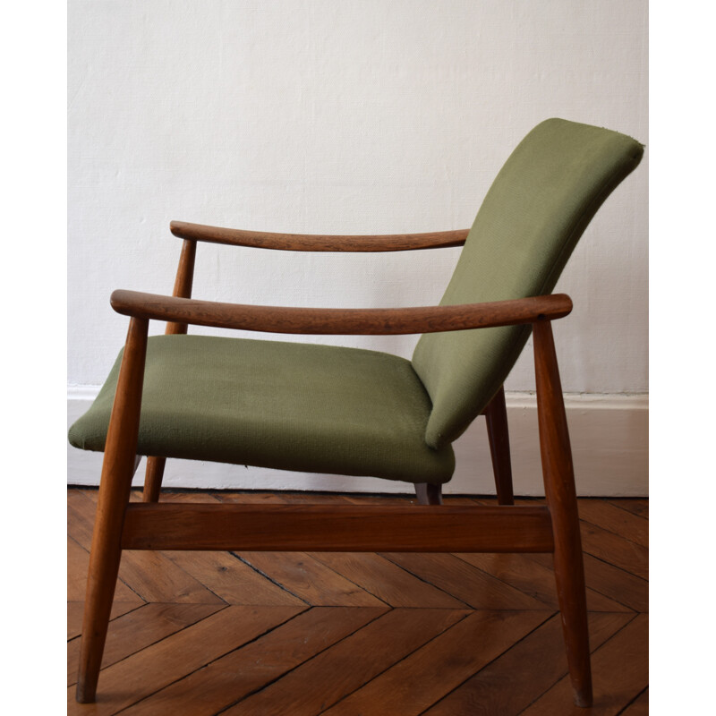 Fauteuil France & Son en teck et tissu vert, Finn JUHL - 1958