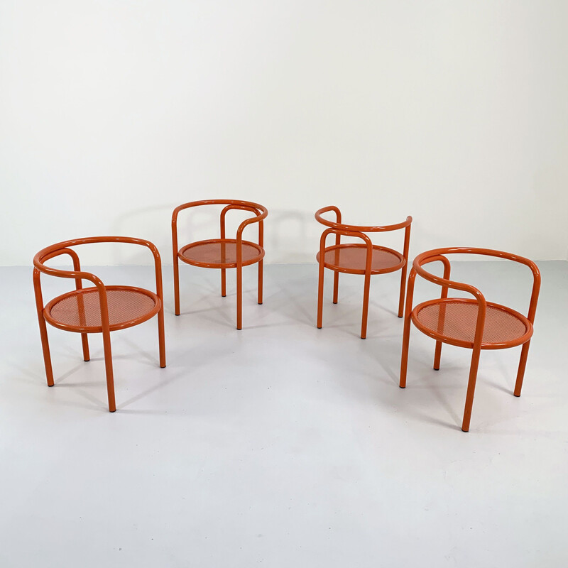 Set of 4 vintage orange Locus Solus chairs by Gae Aulenti for Poltronova, 1960s