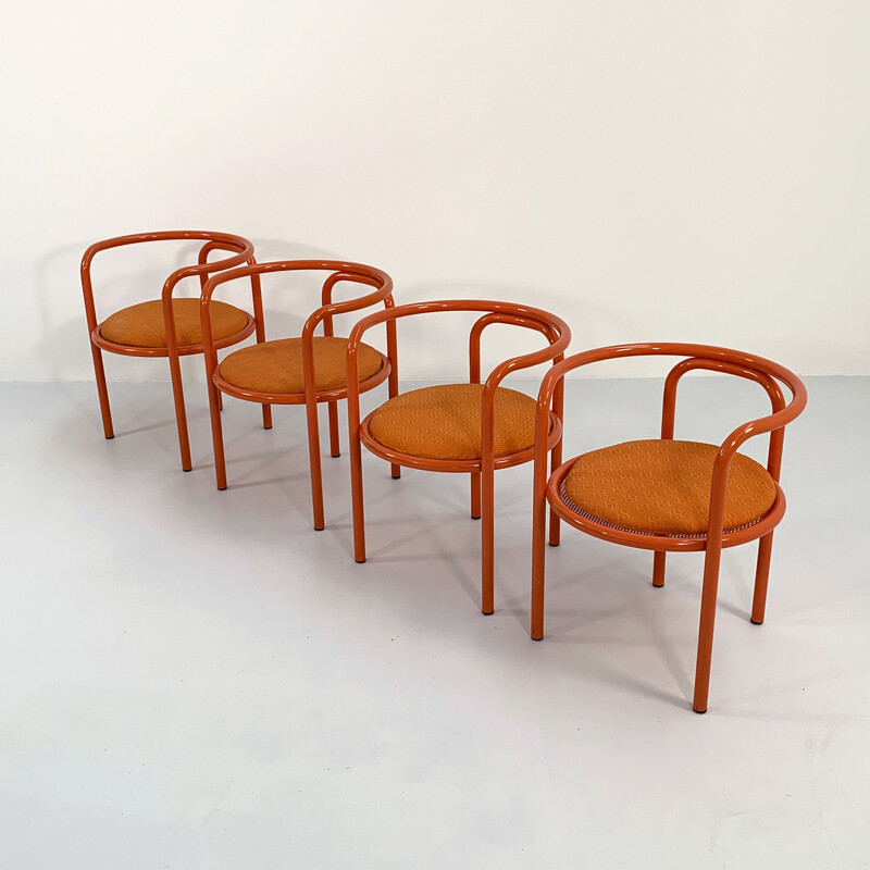 Ensemble de 4 chaises vintage orange Locus Solus de Gae Aulenti pour Poltronova, 1960