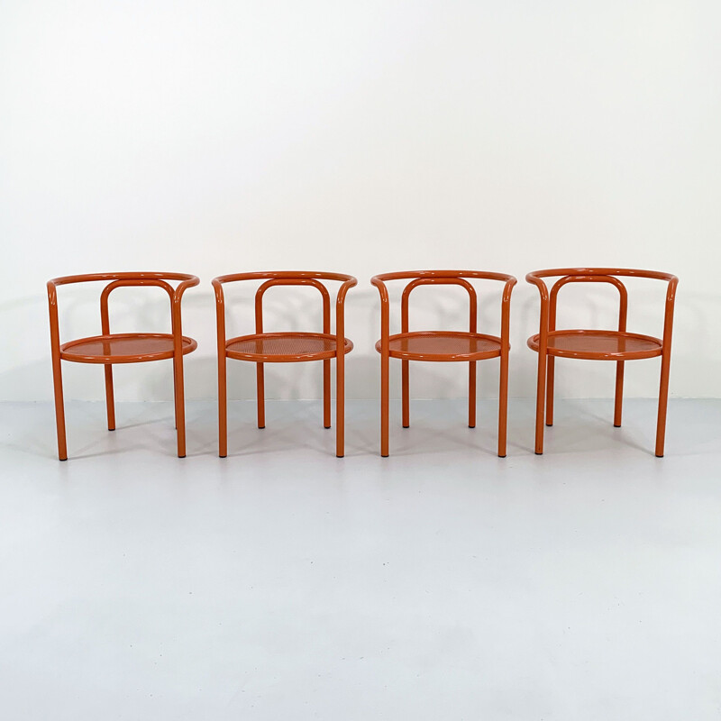 Ensemble de 4 chaises vintage orange Locus Solus de Gae Aulenti pour Poltronova, 1960