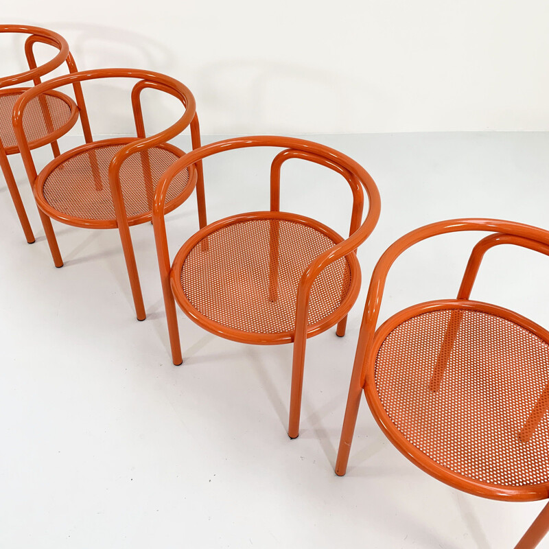 Set of 4 vintage orange Locus Solus chairs by Gae Aulenti for Poltronova, 1960s