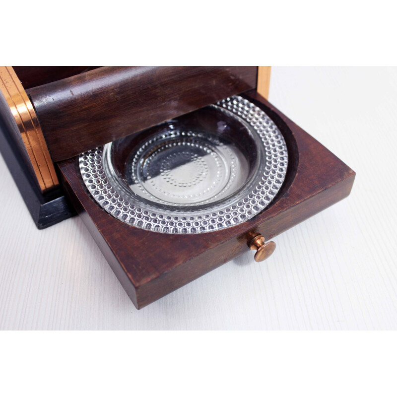 Vintage Art Deco cigar box with drawer ashtray, 1930