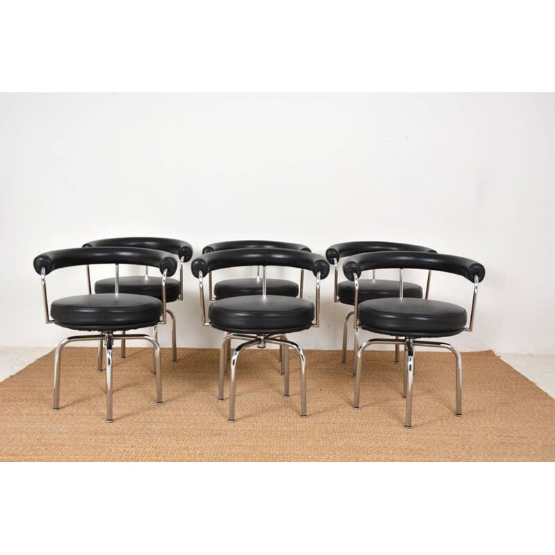 Set of 6 vintage swivel armchairs "LC 7" by Le Corbusier, Perriand and Jeanneret for Cassina, 1980