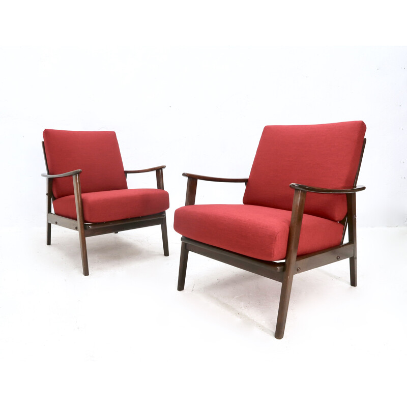 Paire de fauteuils rouges vintage, 1950