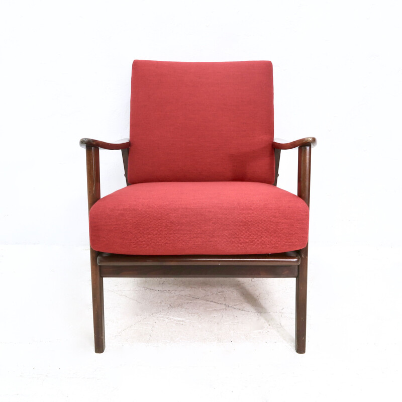 Pair of mid-century red armchairs, 1950s