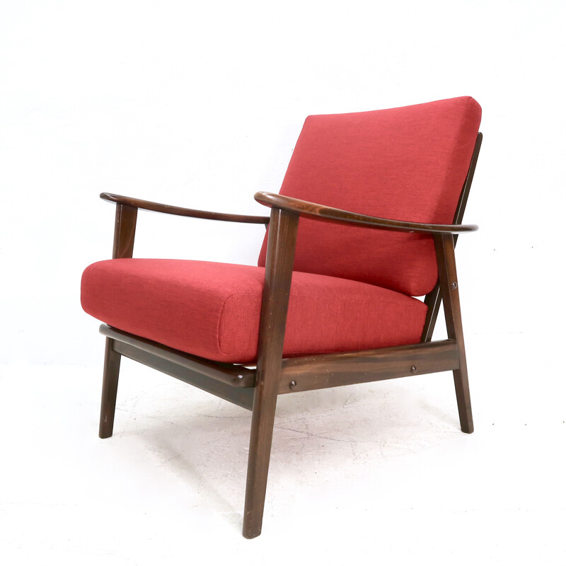 Pair of mid-century red armchairs, 1950s