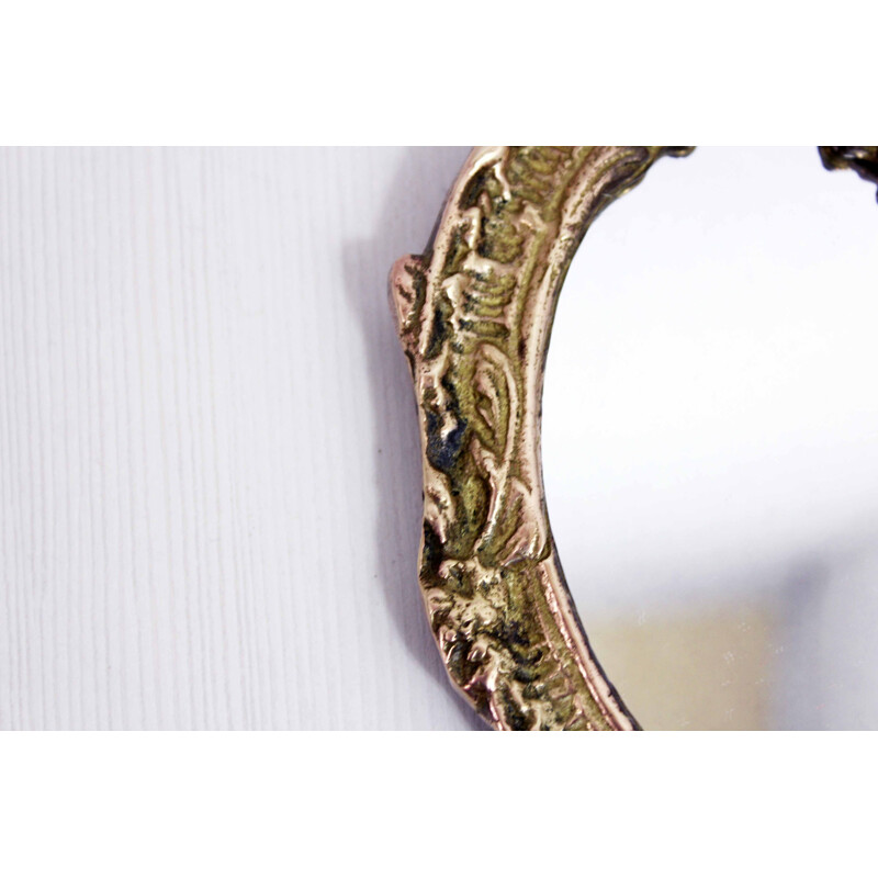 Miroir à main Art Nouveau vintage en bronze