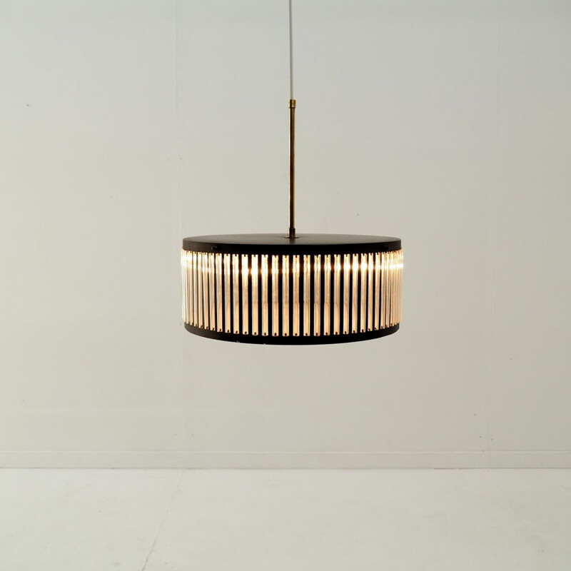 Vintage black pendant lamp in metal with copper details, 1960s