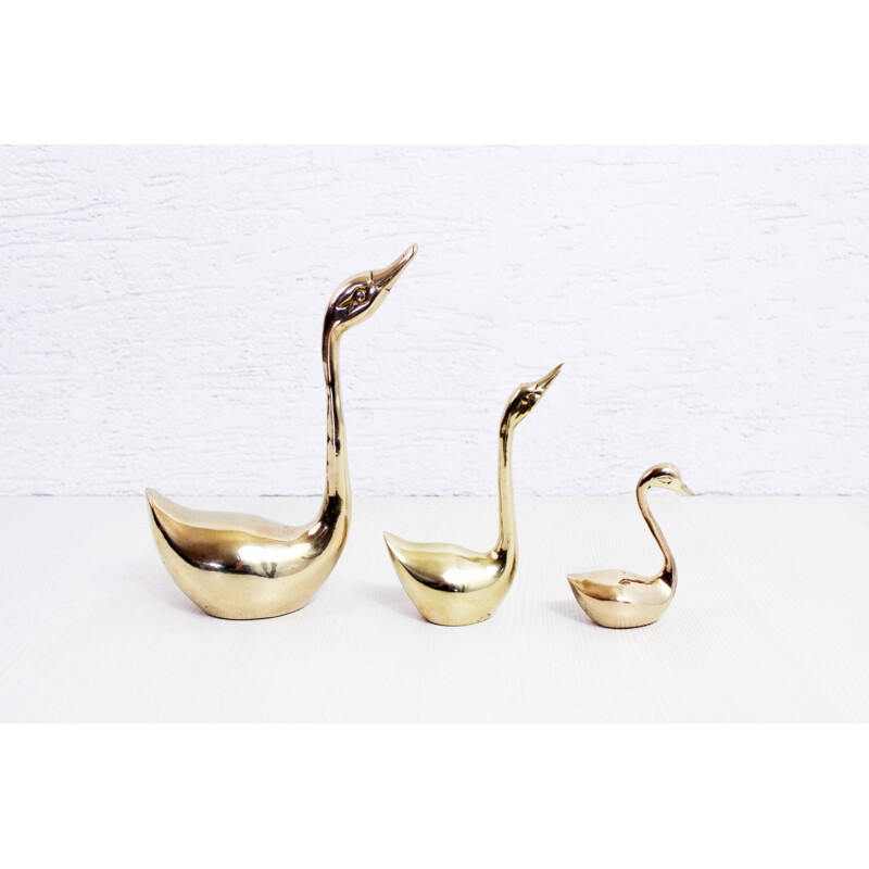 Set of 3 vintage brass swans, 1960