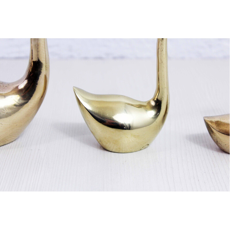 Set of 3 vintage brass swans, 1960