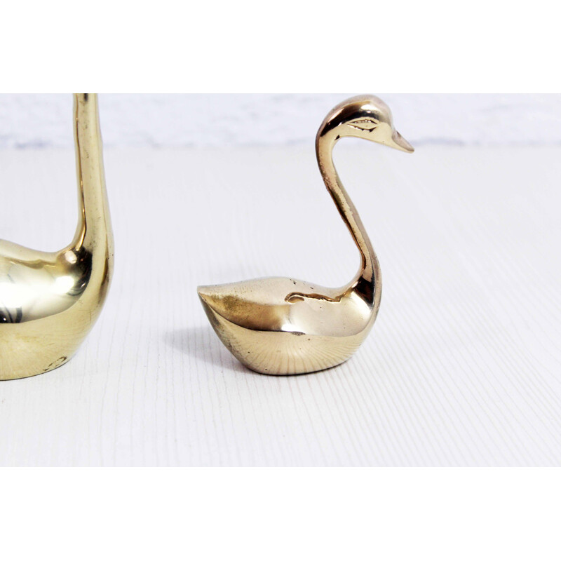 Set of 3 vintage brass swans, 1960