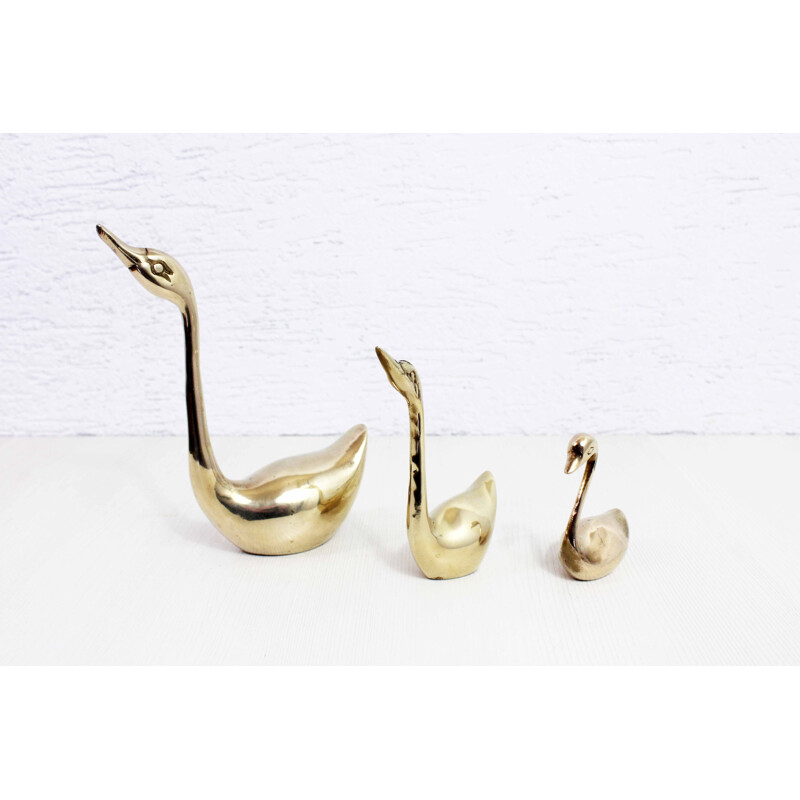 Set of 3 vintage brass swans, 1960