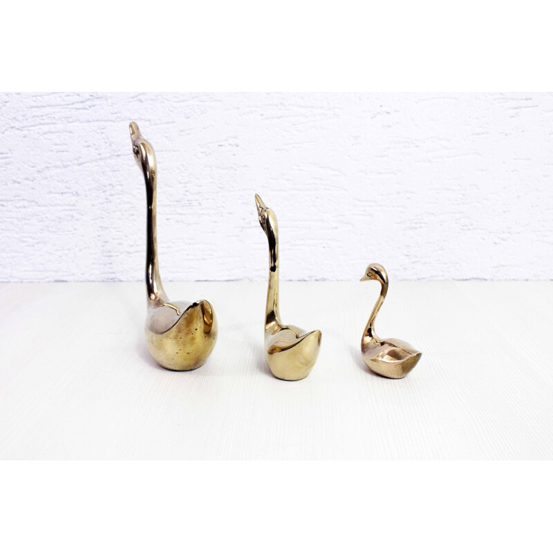 Set of 3 vintage brass swans, 1960