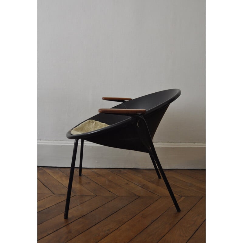 Paire de fauteuils "Balloon" en cuir et métal, Hans OLSEN - 1950