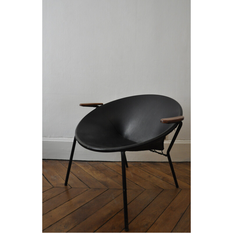 Pair of "Balloon" chairs in leather and metal, Hans OLSEN - 1950s