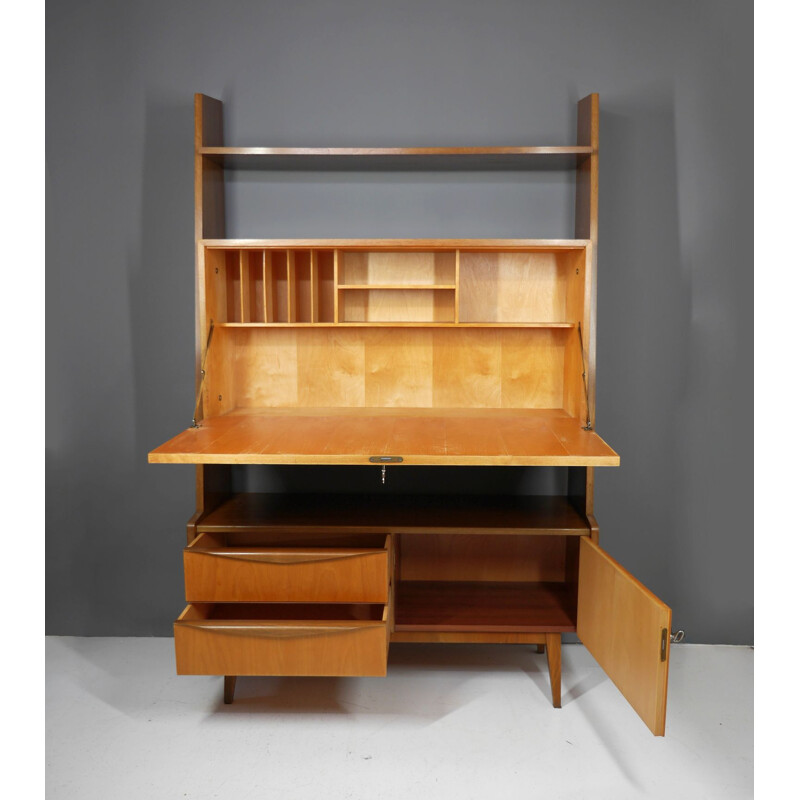 Mid century walnut and maple shelf, Germany 1950s