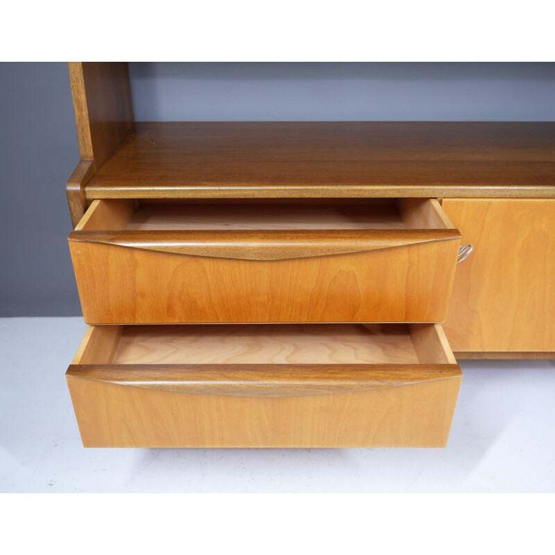 Mid century walnut and maple shelf, Germany 1950s