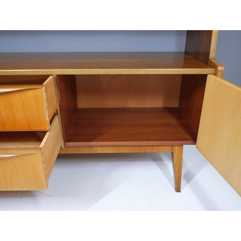 Mid century walnut and maple shelf, Germany 1950s