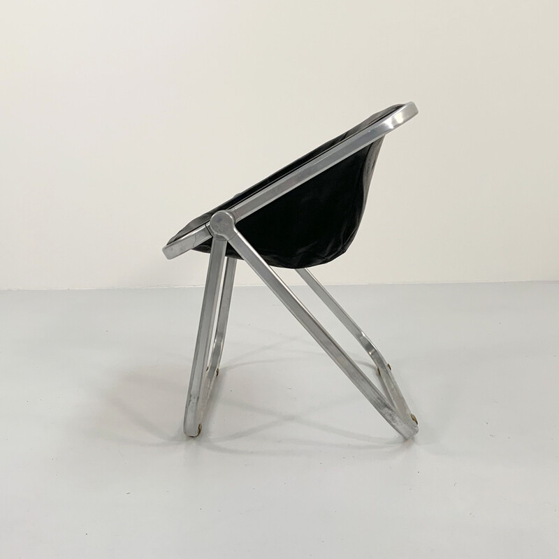 Vintage black leather Plona armchair by Giancarlo Piretti for Castelli, 1970s