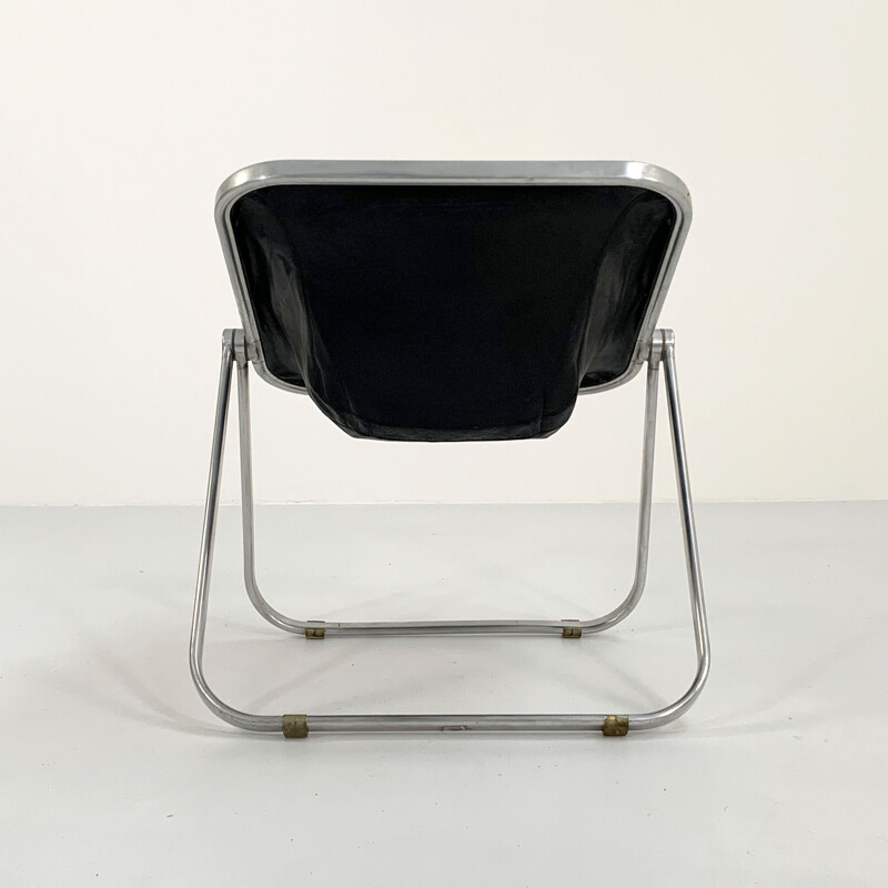 Vintage black leather Plona armchair by Giancarlo Piretti for Castelli, 1970s