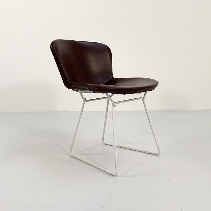 Mid century wire dining chair with leather cover by Harry Bertoia for Knoll, 1970s