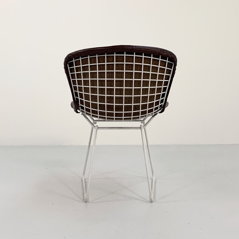 Mid century wire dining chair with leather cover by Harry Bertoia for Knoll, 1970s