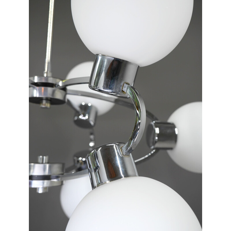 Space Age sputnik pendant lamp with 9 opal glass globes, Germany 1970s