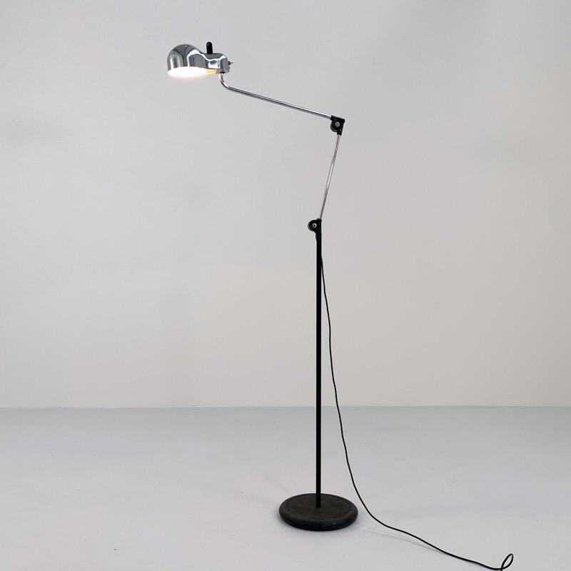 Vintage chromed Topo floor lamp by Joe Colombo for Stilnovo, 1970s