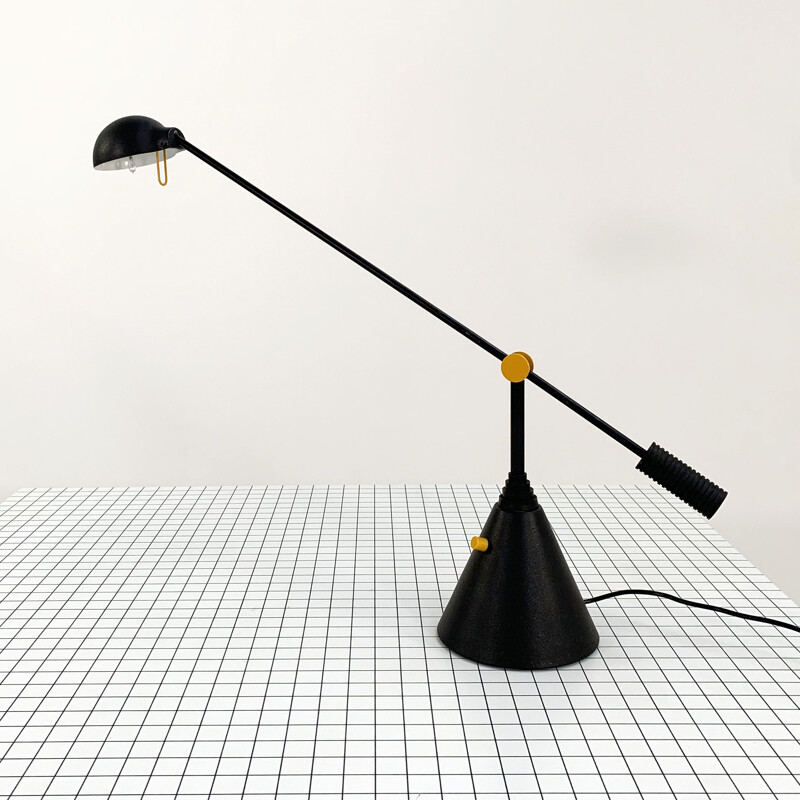 Vintage black & yellow postmodern desk lamp by Luci, 1980s