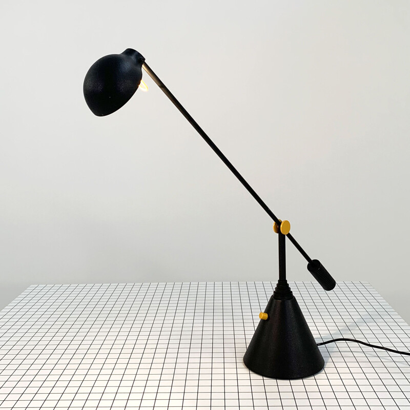 Vintage black & yellow postmodern desk lamp by Luci, 1980s