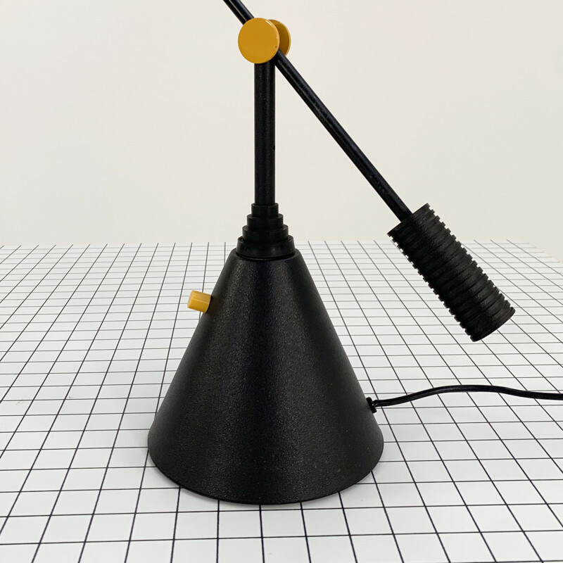 Vintage black & yellow postmodern desk lamp by Luci, 1980s