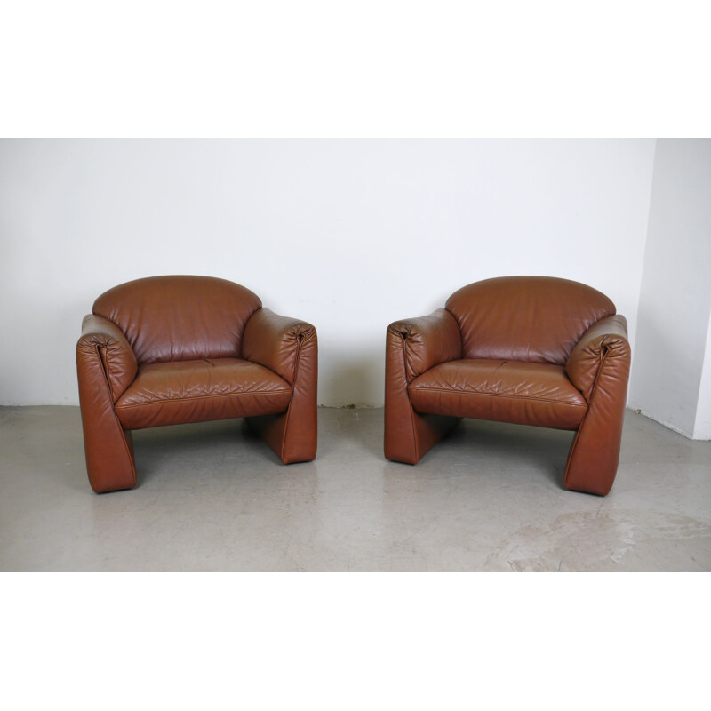Paire de fauteuils vintage Octanova en cuir de Peter Maly pour Cor, Allemagne 1980