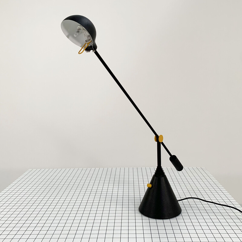 Lampe de bureau postmoderne vintage noire et jaune par Luci, 1980