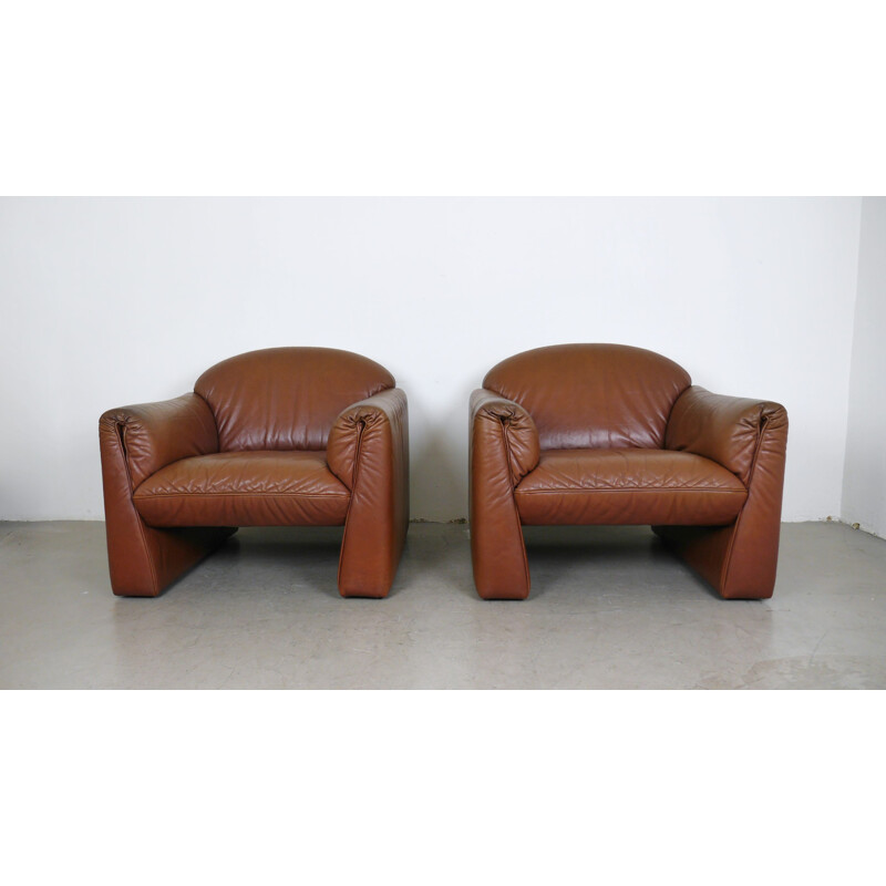 Pair of vintage Octanova leather armchairs by Peter Maly for Cor, Germany 1980s