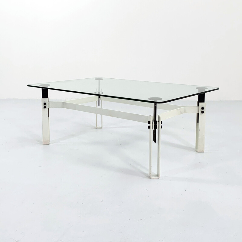 Vintage postmodern black & white coffee table in metal, 1980s