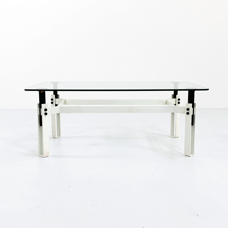 Table basse postmoderne vintage en métal noir et blanc, 1980