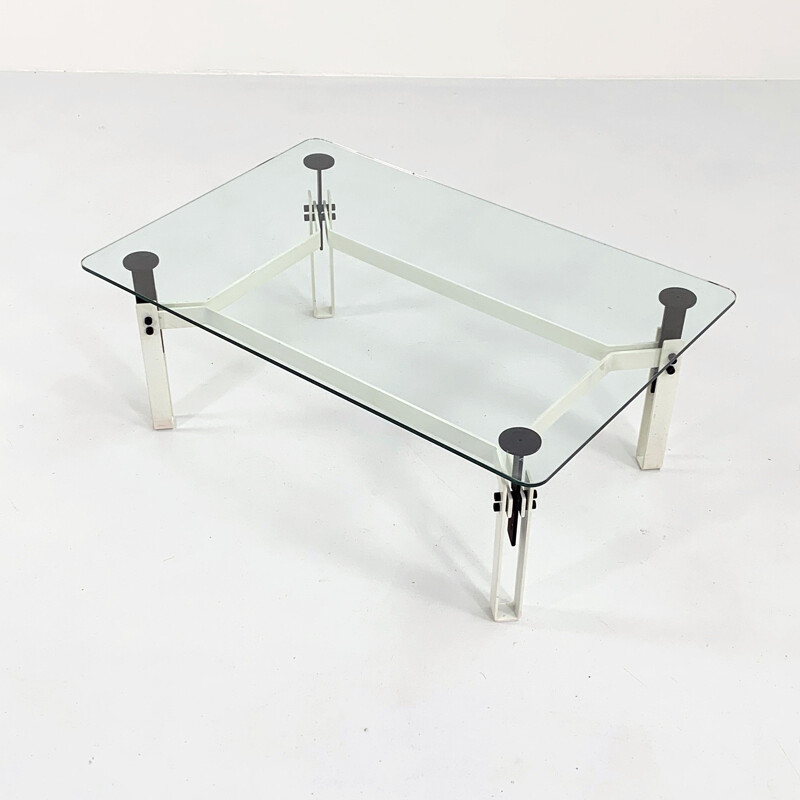 Vintage postmodern black & white coffee table in metal, 1980s