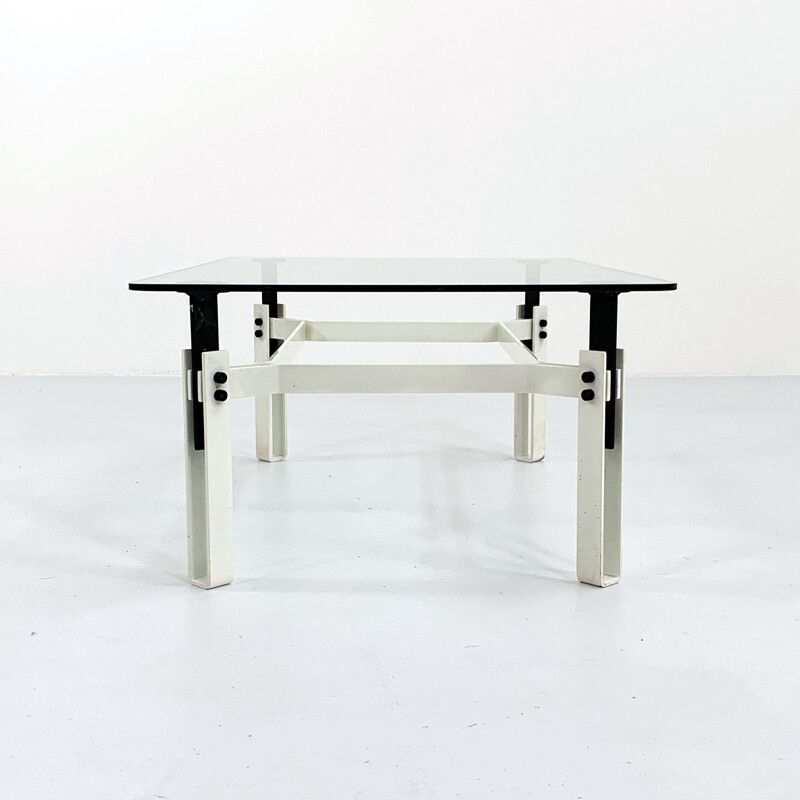 Vintage postmodern black & white coffee table in metal, 1980s
