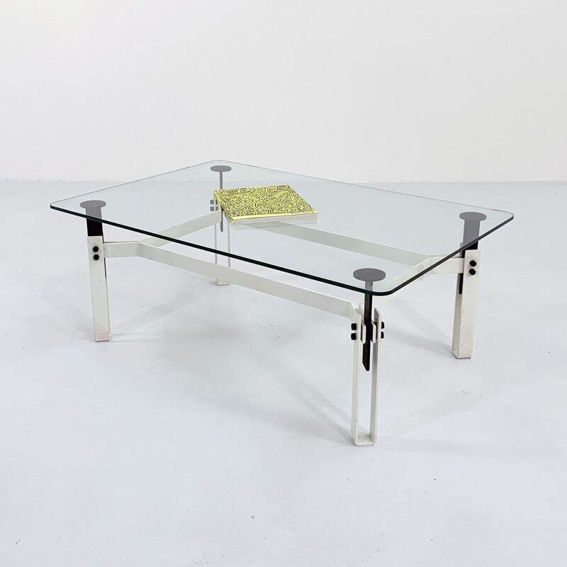 Vintage postmodern black & white coffee table in metal, 1980s