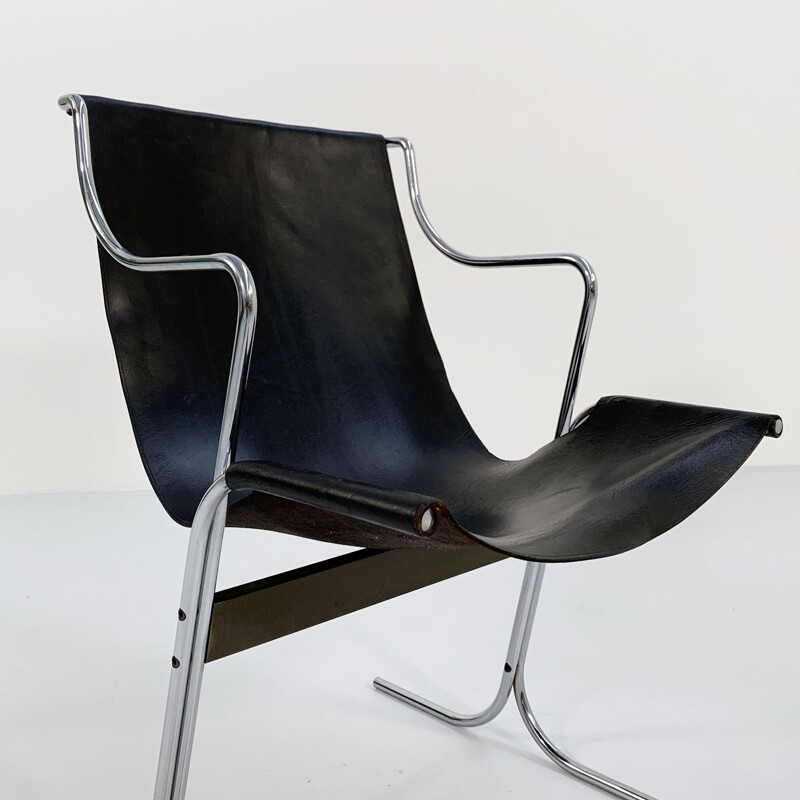 Fauteuil vintage Cigno en cuir par Ross Littell & Douglas Kelly pour ICF De Padova, 1960