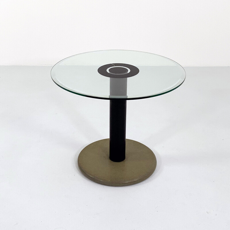 Table d'appoint vintage postmoderne en granit et verre, 1980
