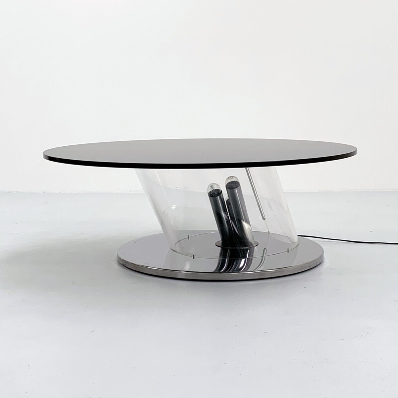 Mid cenyury coffee table with lights in plexiglass and steel, 1970s