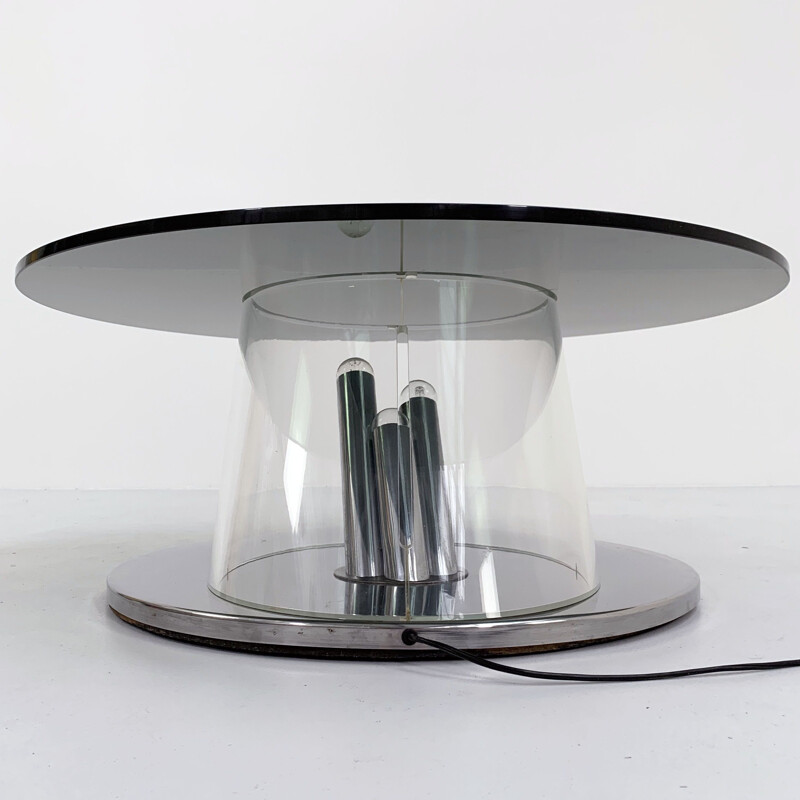 Mid cenyury coffee table with lights in plexiglass and steel, 1970s