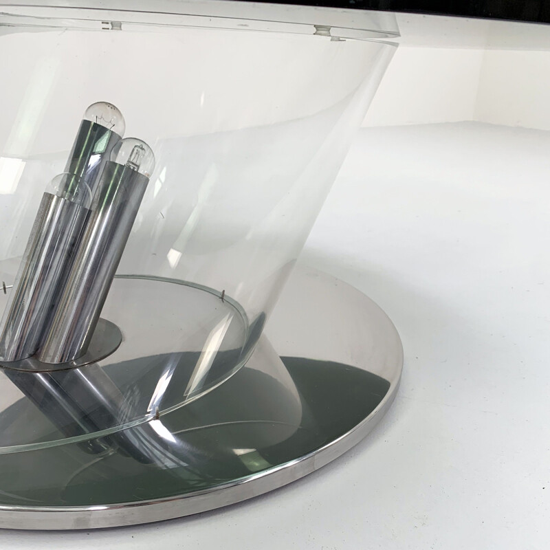 Mid cenyury coffee table with lights in plexiglass and steel, 1970s