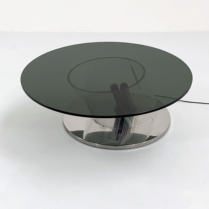 Mid cenyury coffee table with lights in plexiglass and steel, 1970s