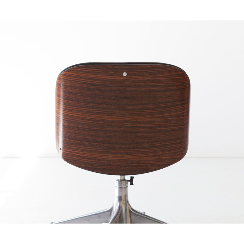 Vintage rosewood and dark brown leather desk armchair by Ico Parisi for MIM, Italy 1950s