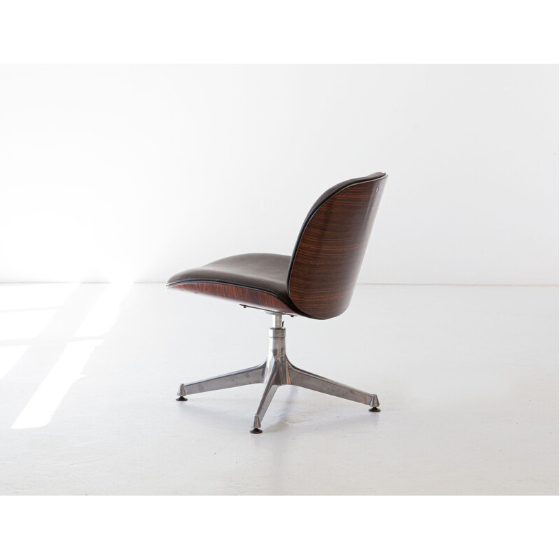 Vintage rosewood and dark brown leather desk armchair by Ico Parisi for MIM, Italy 1950s